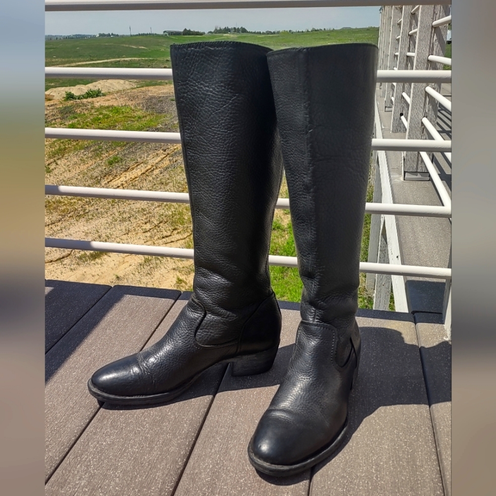 Tall Black Leather BORN Boots Womens 9.5 Mens 8.5